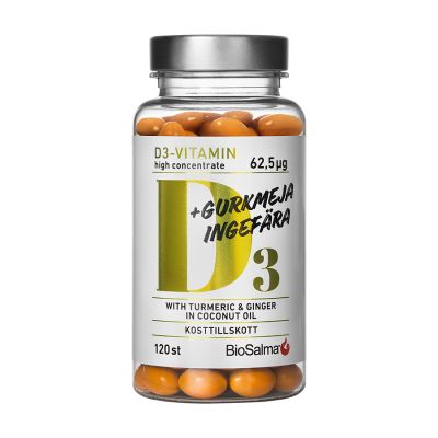 Köp BioSalma D3-vitamin Gurkmeja Ingefära 120 kapslar