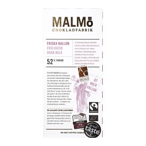 Malmö Chokladfabrik Tegel Chokladkaka Friska Hallon 52% – ekologisk choklad